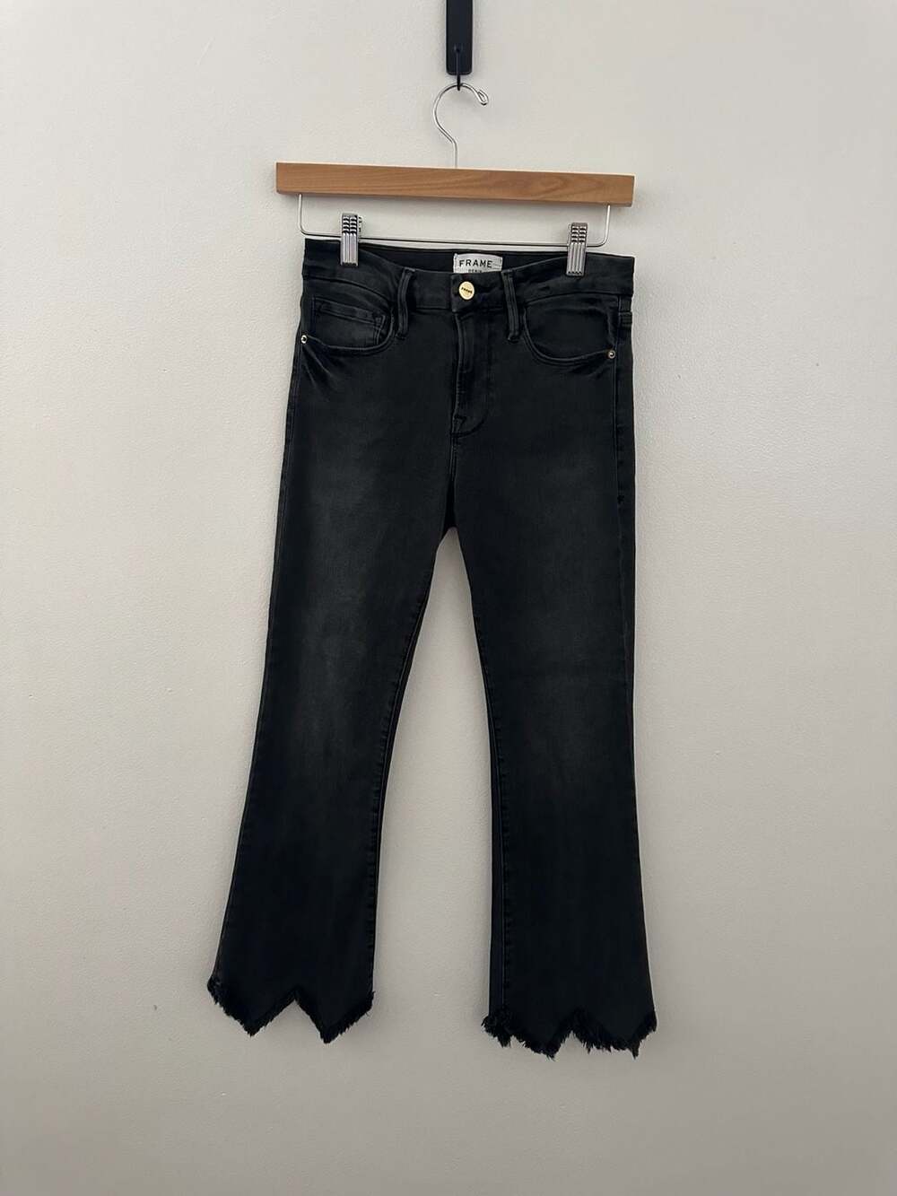FRAME Le Crop Mini Boot Micro Shredded Fringe Hem Jeans in Black